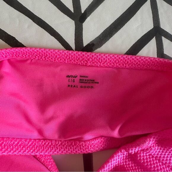 Aerie Size L Hot Pink Textured Strapless Bandeau Bikini Top - Picture 3 of 3
